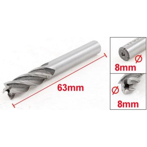 Straight Shank 4 Flute HSS End Mill Milling Cutter 8mm x 8mm x 19mm x 63mm 5 Pcs