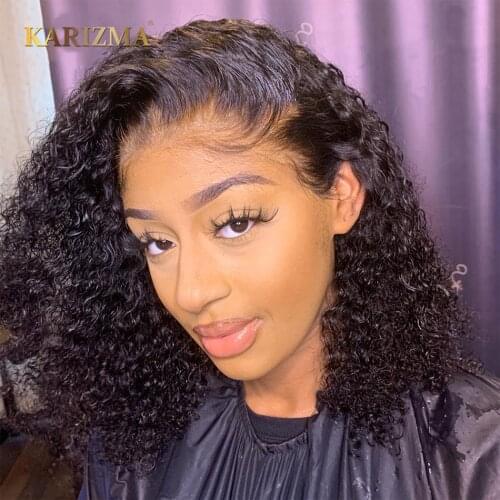 Mongolian Kinky Curly Wig 4x4 Lace Closure Human Hair Wig 180% Bob Lace Front Wig Transparent Short Lace Wig With Baby Hair
