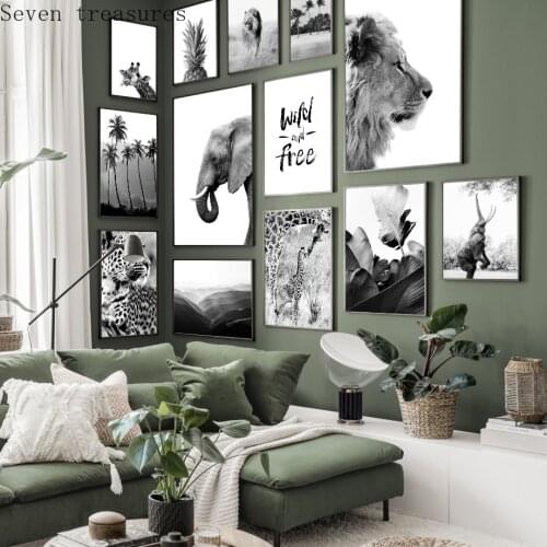 Giraffe Elephant Lion Pineapple Palm Tree Wall Art Canvas Painting For Living Room Decor Nordic Posters And Prints Wall Pictures
