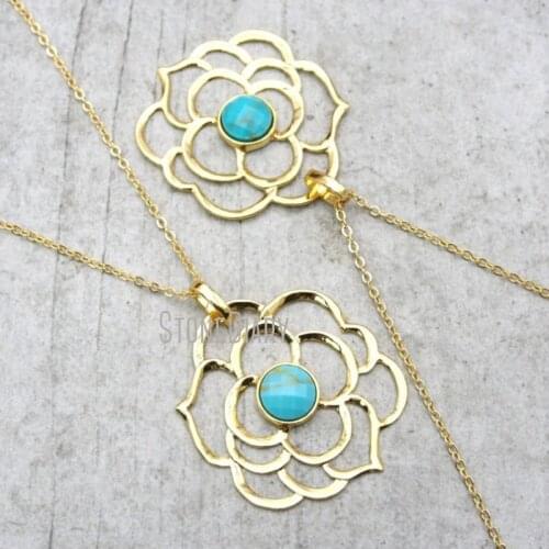10Pcs Discount Turquoises Chains Necklaces Gold Electroplated Faceted Rose Chains Necklaces For Less 18-32inch NM15786