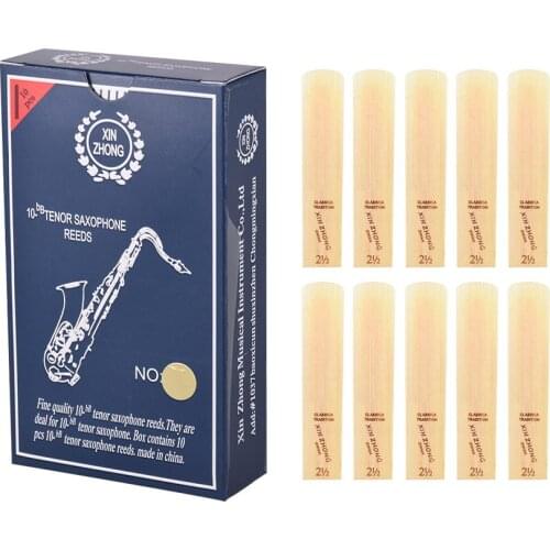 Normal Level 10-Bb Tenor Saxophone Sax Reeds Strength 2.5 for Beginners, 10pcs/ Box