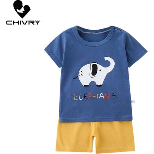 New 2020 Kids Boys Clothes Sets Summer Cartoon Print Short Sleeve O-Neck Cute T-Shirt Tops with Shorts Baby Girls Clothing Set
