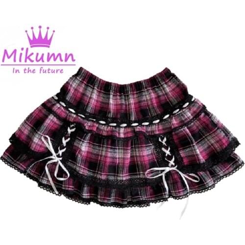 Japanese Harajuku Girls Swee Lace Plaid Cake Mini Skirts Ball Gowm Punk High Waist Pleated Skirts Gothic Lolita Kawaii Skirts