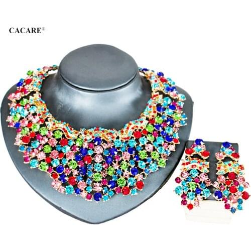 CACARE Fine Jewelery Set Necklace Earrings Maxi Women Vintage Big Pendent CHEAP Statement Collares F0179 with Rhinestones