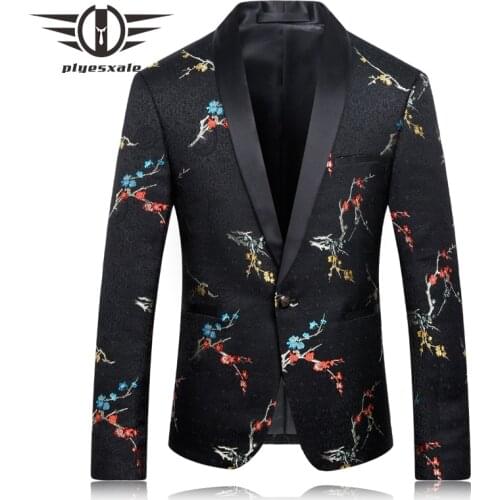 Plyesxale Casual Blazers Men 2018 Fashion Brand Mens Floral Blazer Slim Fit Mens Stage Wear High Quality Prom Blazers Q220