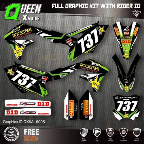 Queen X MOTOR Custom Team Graphics Decals Stickers Kit For Kawasaki Decal 2016 2017 2018 KXF 450 005