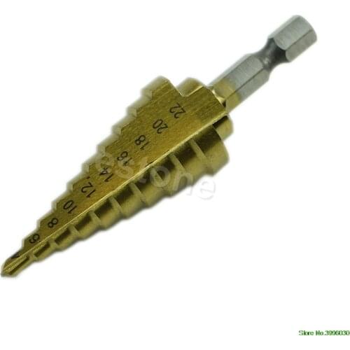 Hex Titanium Step Cone Drill Bit Hole Cutter 4-22mm HSS 4241 For Sheet Metal New