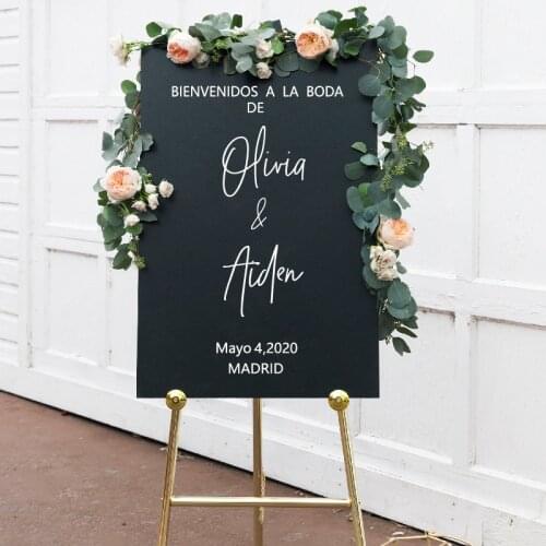 Spanish Style Wedding Sign Vinyl Decal Custom Names Date Wall Sticker Wedding Welcome Signs Vinyl Murals Romantic Marriage Decor