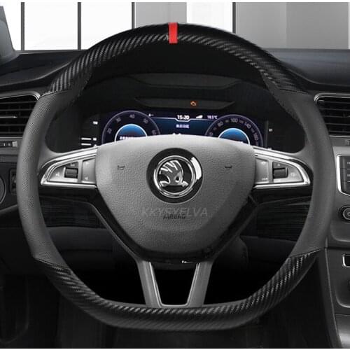 Carbon Fiber Car Steering Wheel Cover for Skoda Octavia A5 A7 Rapid Spaceback Fabia Kodiaq Superb YETI Karoq Kamiq 2005-2019