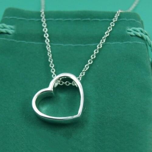 925 Silver Heart Hollow Pendants Necklaces 18 Inch Chain For Women Wedding Engagement Party Jewelry Christmas Gifts