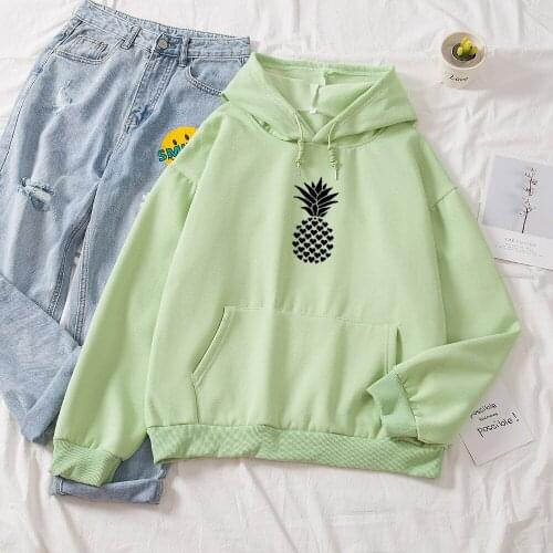 Kpop Aesthetic Sweatshirts for Girls Cotton Harajuku Ulzzang Hoodies for Women Loves Pineapple Printed Hiphop Streetwear Lady