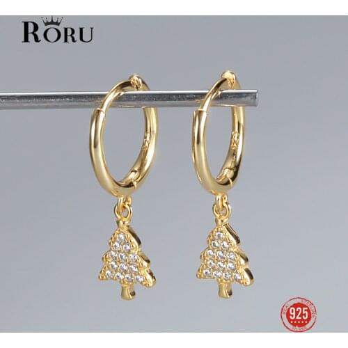 S925 Sterling SIlver Earrings Mini Christmas Xmas Tree Hoop Earrings For Women Cute Gold Loop Circle Earrings