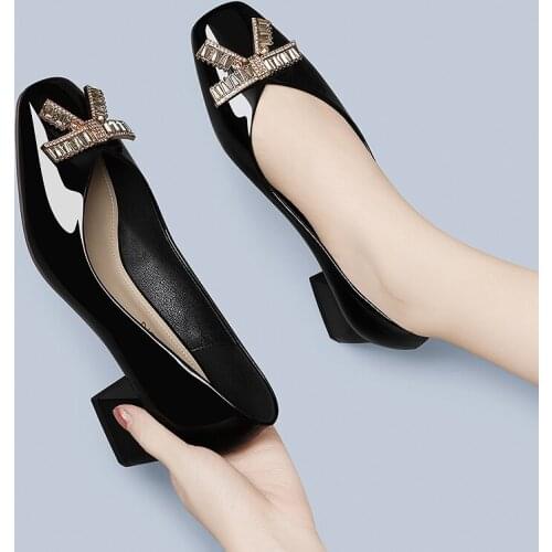 New Comfotable High Quality Square Heels Pumps Women Fashion Pointed Toe Shallow Office Lady Shoes
