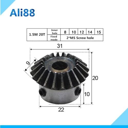 1pc 1.5 Modulus 20 Teeth inner hole 8/10/12/14/15mm Gear Teeth Spiral Bevel Gears metal gear For Violent model Car Modification