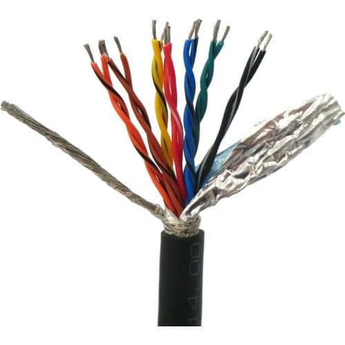 14 core Flexible Shielded Twisted Pair Cable 0.14, 0.2mm² Encoder Cable 26awg 24awg Tinned copper 485 Signal Control Wire 5m