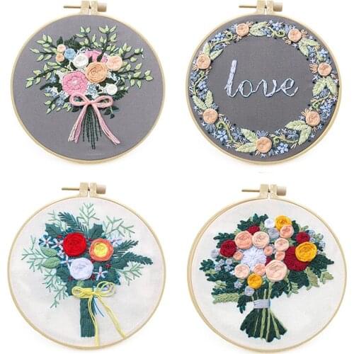 3D Handwork Painting Flower Embroidery Kit Needlework Cross Stitch Set Thread Tools DIY Beginner Crafts Basic Material Package