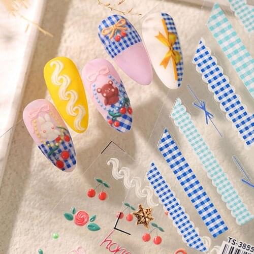3D Grid Water Slide Nail Decal Acrylic Engraved Nail Stickers Cute Lovely Nail Decoration Bow Animal Design Nail Art Tools