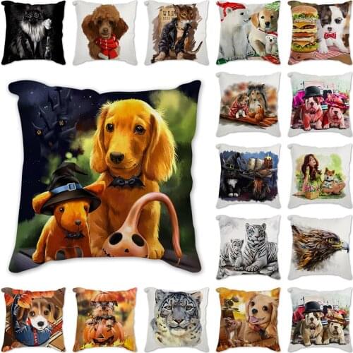 45cm*45cm lovely christmas dog cat White Tiger Eagle pattern linen/cotton throw pillows covers couch cushion cover home decor