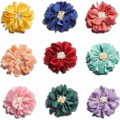 50PCS 23 colors 5cm Newborn Vintage Wrinkles Fabric Flowers with Match End Do Old Chiffon Hair Flowers for Kids Hair Accessories