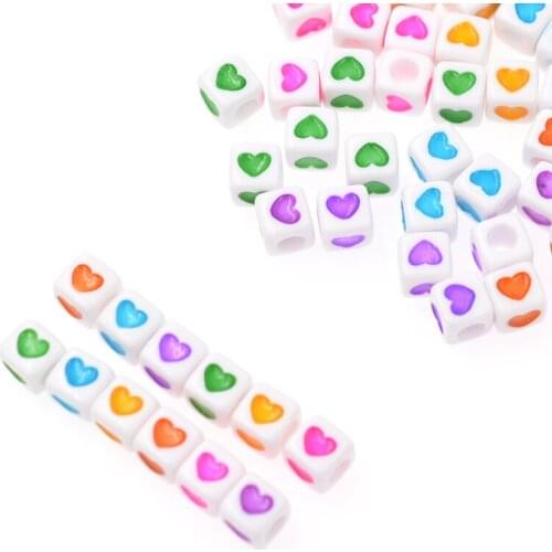 Colourful Love Heart 7*7mm 50pcs Selecting Cube Shape Acrylic Beads DIY for Jewelry Making Fashion Love Gift Free Shipping