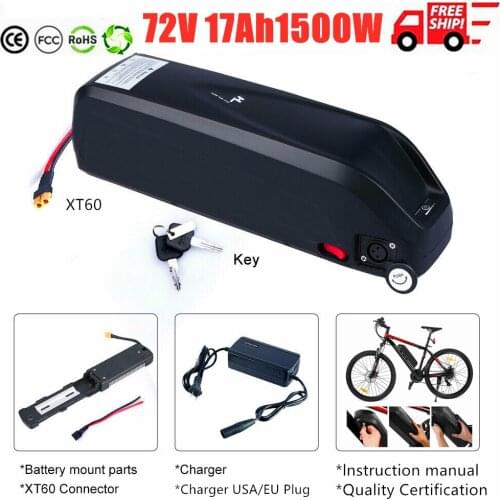 EBike Battery 72V 12AH 15Ah 17Ah Li-ion E-Bike Battery Pack Electric Bicycle Battery fits on Down Tube for Mountain Bike 1500W