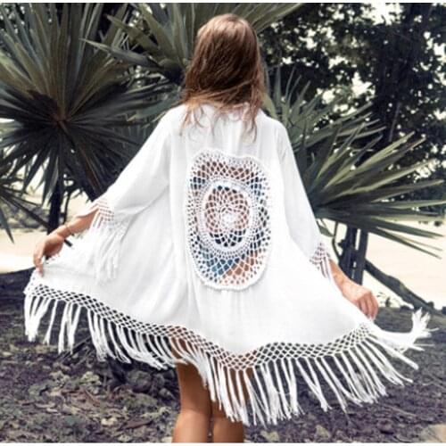 Hollow Out Crochet Bikini Cover Up Sexy Swimsuit Beach Dress Women 2020 Summer Bathing Suit Beachwear Tunic Cover-ups Dresses