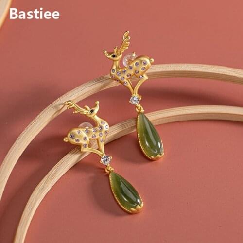 Bastiee Deer Christmas Earrings For Women Silver 925 Jewelry Luxury Stud Earrings Gold Plated Water Drop Zircon
