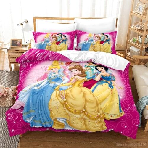 Belle Snow White Aurora Disney Princess Duvet Cover Set Queen King Size Bedding Set 3D Cartoon Beautiful Girl Print Home Textile