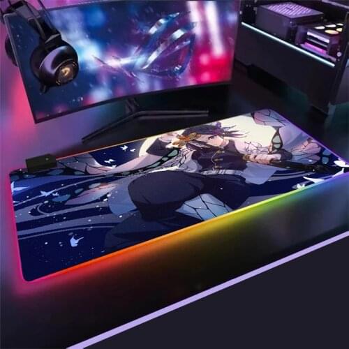 Anime Demon Slayer Kimetsu No Yaiba RGB LED Large Mouse Pad USB Wired Lighting Gaming Mousepad Keyboard Colorful Mat