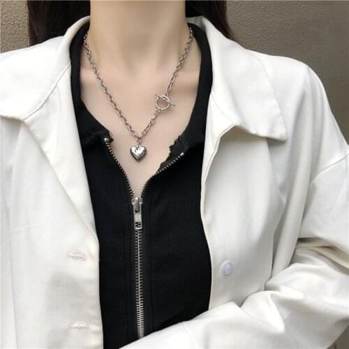Europe And The United States Metal Heart-shaped Pendant Necklace Hip-hop Punk Collarbone Chain Restoring Ancient Ways