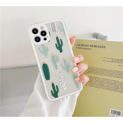 Retro kawaii cactus art Transparent Japanese Phone Case For iPhone 11 12 Pro Max XR Xs Max 7 8 Plus Case Cute cartoon Soft Cover