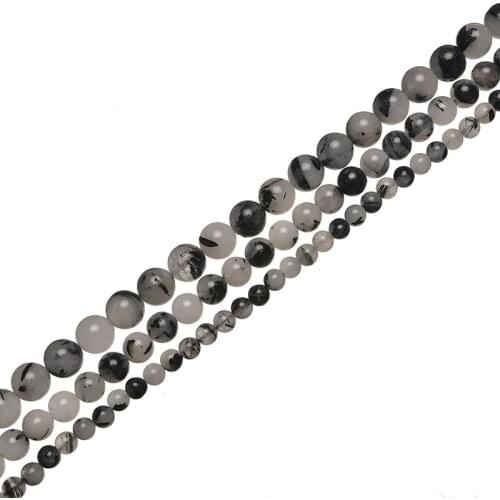 Wholesale Black Hair Jasper Pick Size 6/8/10mm Semi-finished Stone Loose Beads 16inch H752