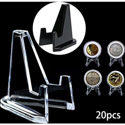 20Pcs Plastic Coin Display Stand Clear Round Square Case Capsules Holder Easel Acrylic Mini Coins Capsule Medal Holder