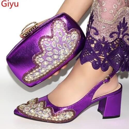 Doershow charming Italian Matching Shoes And Bag Set African Style Lady purple Shoes And Bag To Match For Wedding Dress!SLO1-21