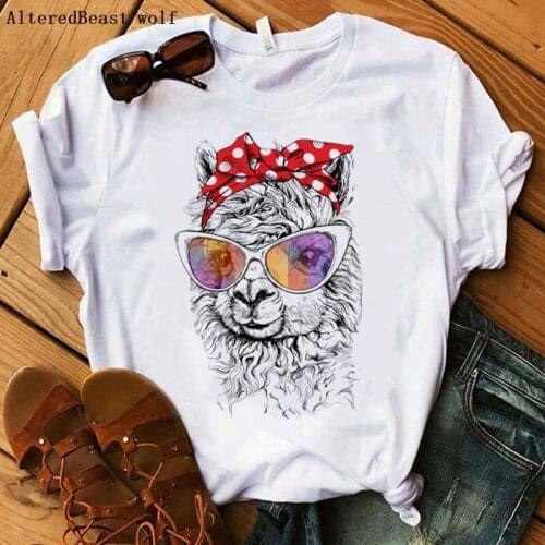 Mom Llama Bandana Mama T-shirt Women Fashion Short Sleeve Casual Harajuku Print Tops Female Cartoon Funny Lovely Girl Clothes