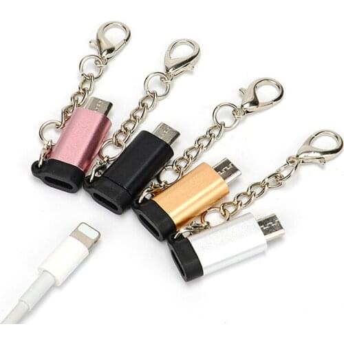 1pc Micro USB Adapter Cable Micro USB male to For iPhone female Converter USB OTG Data Adapter with Key Chain for Phone