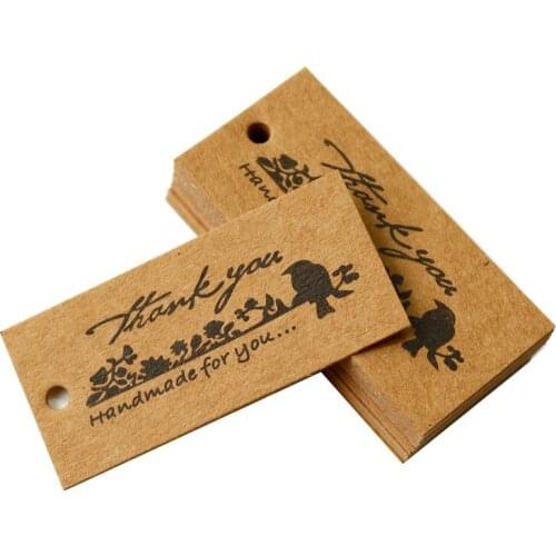 50Pcs Retro Bird Thank You Brown Paper Tags Handmade For You Pendant Gift Box Baking Decorative Paper Hang Tags For Wishes Card