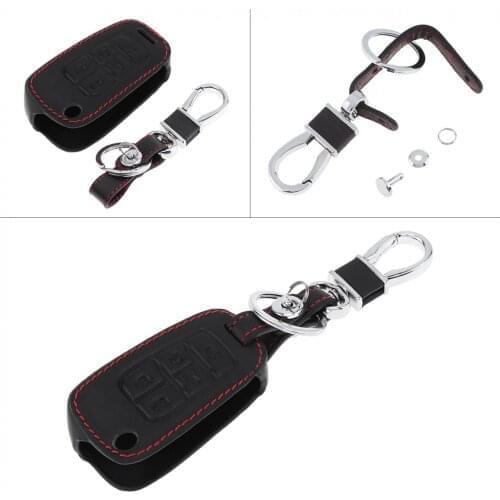 3D Leather 5 Buttons Car Key Cover Protector Holder with Hanging Buckle Fit for Chevrolet Buick GMC 2010-2017