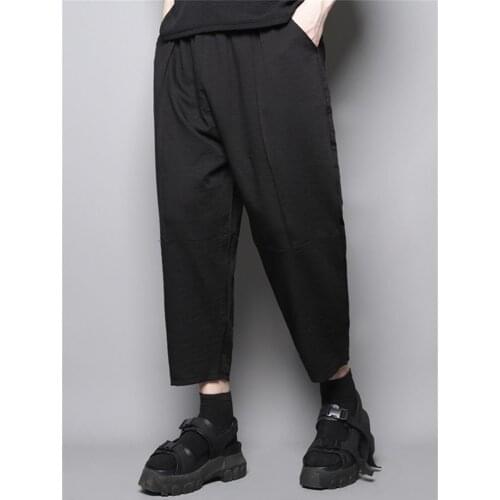 Summer style dark style Yamamoto style tailoring trend harem pants stitching simple loose nine-point pants mens casual pants me