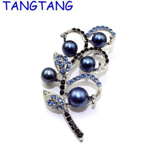 New Fashion Trendy Blue Simulated Pearl Handmade Rhinestone Leaf Pin Brooch Vintage Style Jewelry, Item NO.: BH7973
