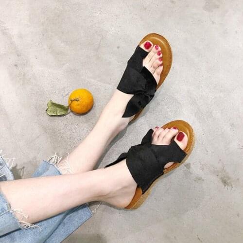 2021 New Vrouwen Zomer Slippers Mode Solid Vlinder-Knoop Vrouwen Schoenen Slippers Ongedwongen Strand Dames Plus Size Slippers