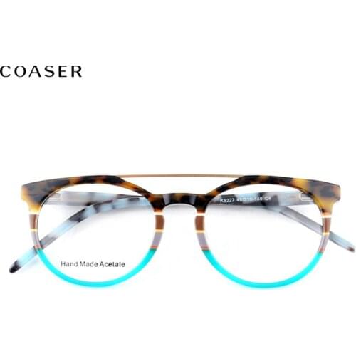 Great Glasses Frame Women Trend Vintage Acetate Round Cateye Men Optical Prescription Eyeglasses Double Bridge Design Eyewear