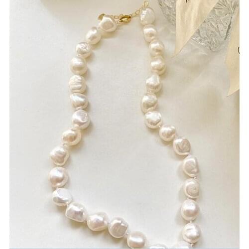 13mm baroque pearl white real pearl choker necklace chain gold clasp natural Freshwater PEARL Women Jewelry 14'' 17'' 35cm 42cm
