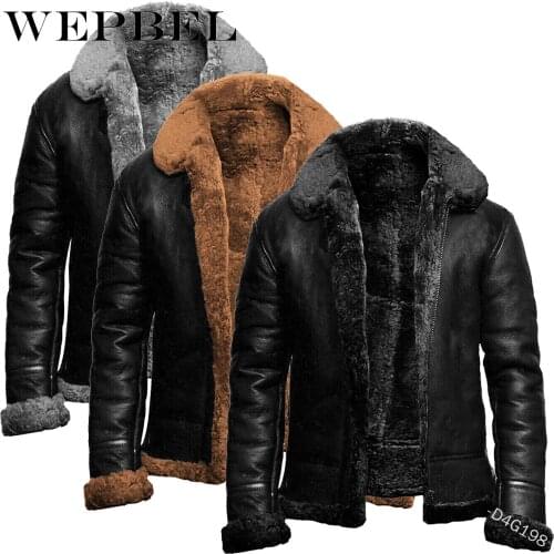 WEPBEL Winter Mens PU Jacket Faux Fur Collar Coats Thick Warm Mens Motorcycle Jacket New Fashion Windproof Leather Coat Male