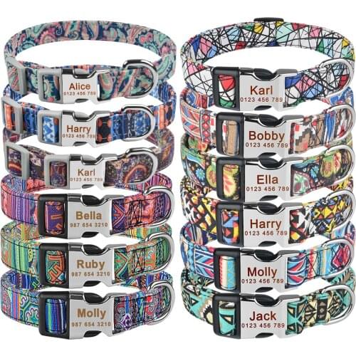 Personalized Dog Collar Custom Free Engraved Name Collar Nylon Plaid Boy Girl Unisex Dogs Collar Small Large Product Dog Collars
