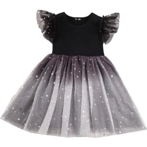 Girls Dress New 2021 Spring Summer Childrens Clothing Star Gradient Mesh Flying Sleeve Princess Dress 2-6 Years Old