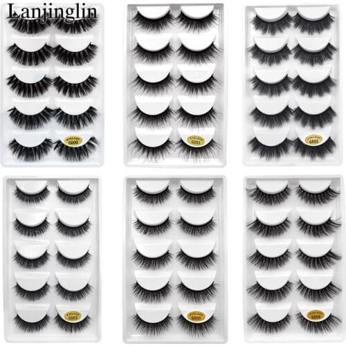 LANJINGLIN 50 boxes / lot mink eyelashes natural long false eyelashes 100% handmade soft 3d mink lashes makeup faux cils G800