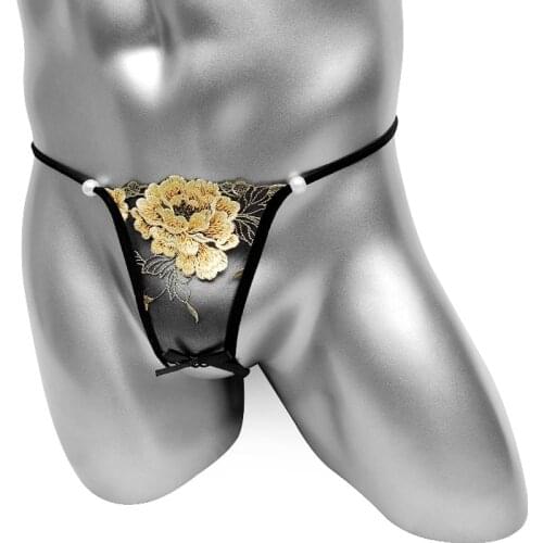 Crotchless Floral Embroidery Erotic Sissy Panties Transparent Sexy Lingerie Bikini Night Mens Thong Underwear Gay G Strings