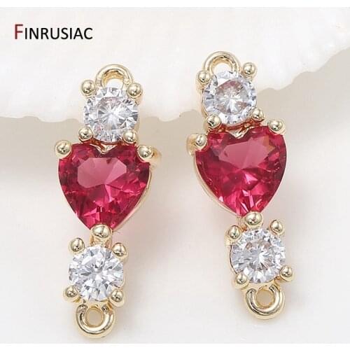 DIY jewelry making brass metal 14k real gold plated inlaid heart zircon charm connectors for bracelet earring making accessories
