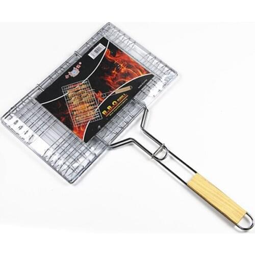 Outdoor stainless steel barbecue net clip tool accessories BBQ fish hamburger grill cooking food wire mesh 34x21cm